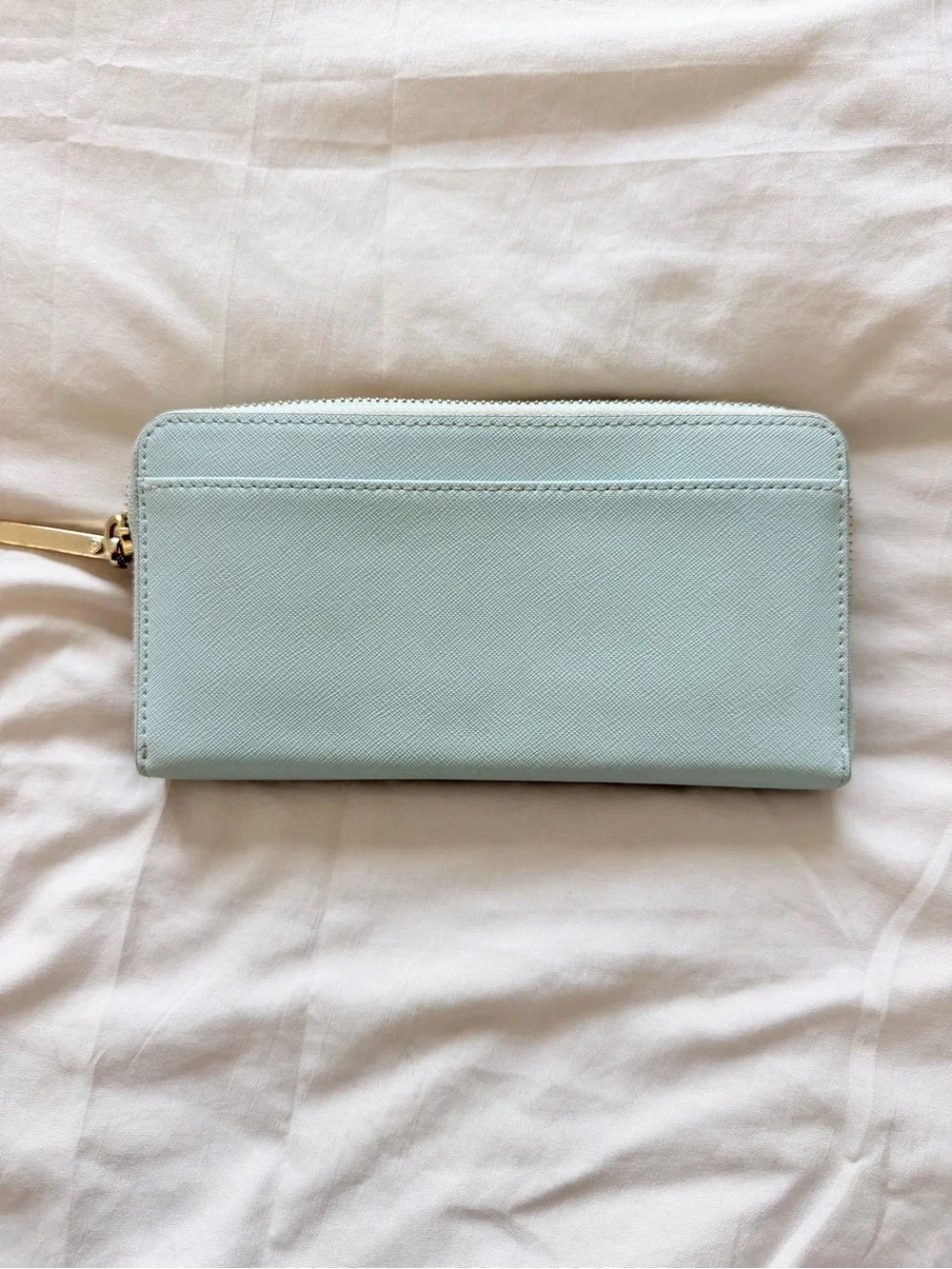 kate spade Powder Blue Zip-Around Wallet with Gold Hardware